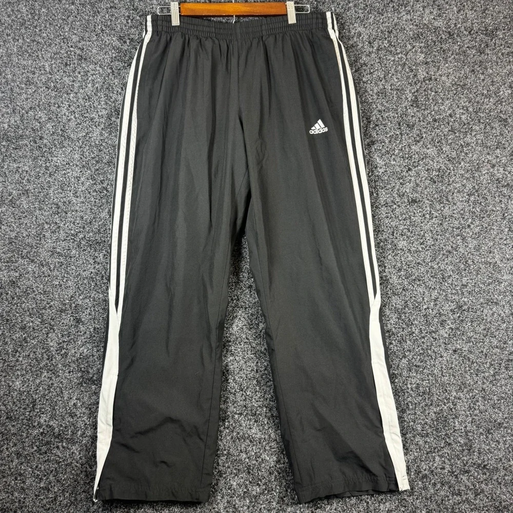 Adidas Mens Black White Stripe Wind Track Pants Mesh Lined Zipper Ankle Size M